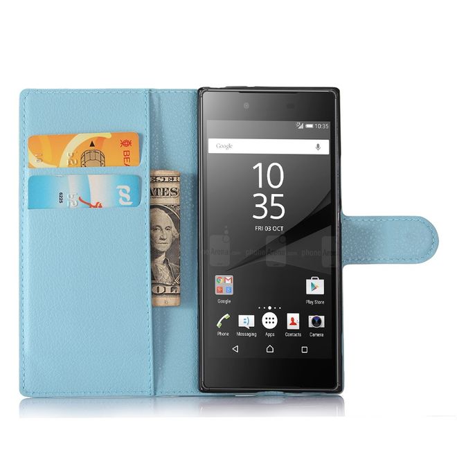 Sony Xperia XA1 Handy Case - Hülle aus Leder - mit Litchitextur und Standfunktion - blau