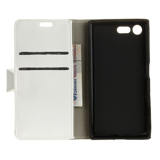 Sony Xperia XZ Premium Handyhülle - Crazy Horse Leder Case - mit Visitenkartenfach - weiss