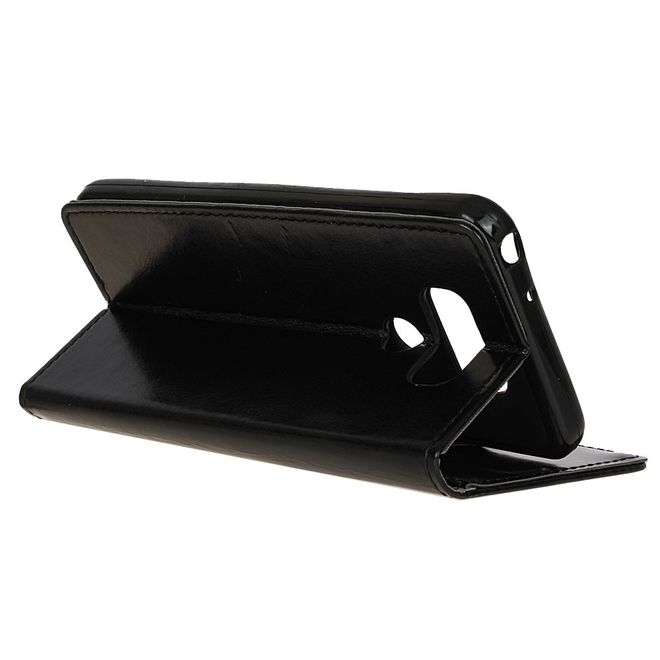 LG G6 Phone Case - Crazy Horse Leather Case - with Stand Function - Black