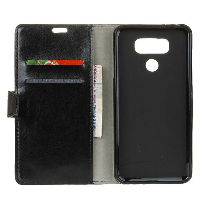 LG G6 Phone Case - Crazy Horse Leather Case - with Stand Function - Black