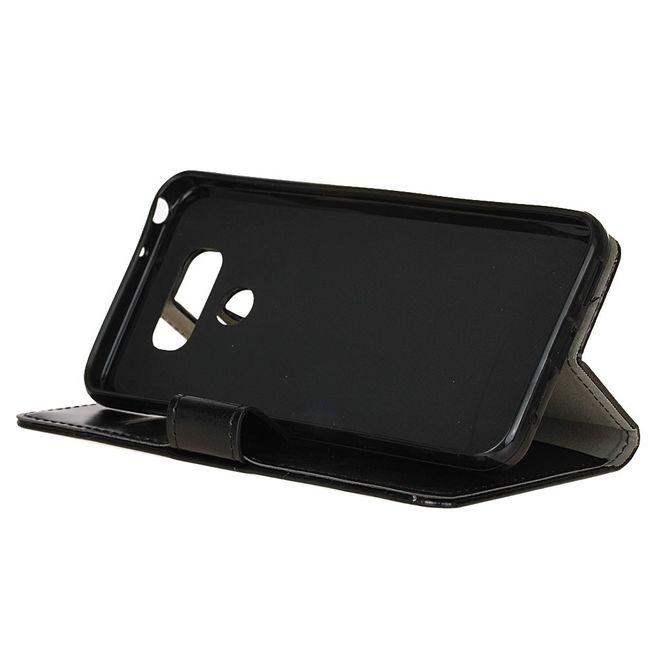 LG G6 Phone Case - Crazy Horse Leather Case - with Stand Function - Black