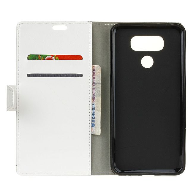LG G6 Phone Case - Crazy Horse Leather Case - with Stand Function - White