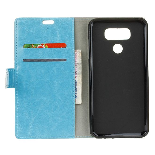 LG G6 Phone Case - Crazy Horse Leather Case - with Stand Function - Blue