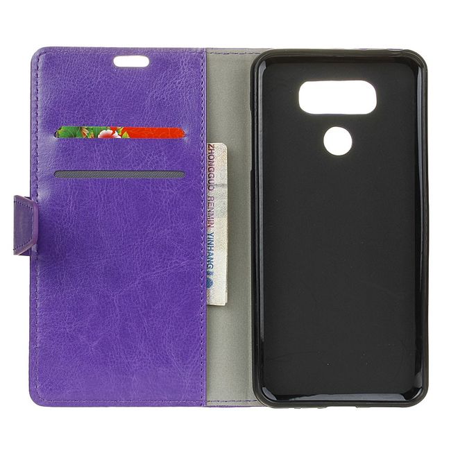 LG G6 Phone Case - Crazy Horse Leather Case - with Stand Function - Purple