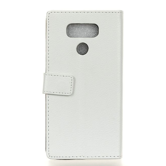 LG G6 Phone Case - Leather Cover - with Litchi Texture and Stand Function - White