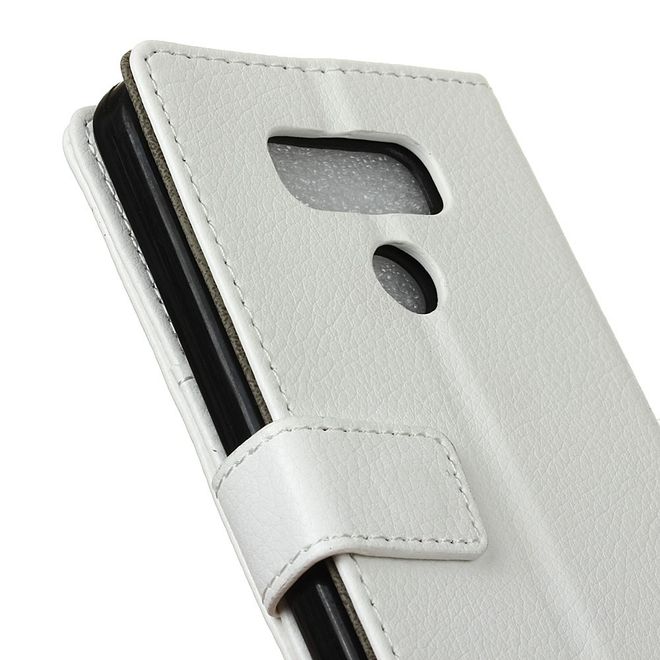 LG G6 Phone Case - Leather Cover - with Litchi Texture and Stand Function - White