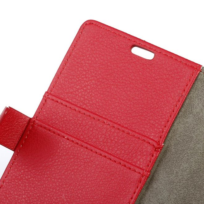 LG G6 Phone Case - Leather Cover - with Litchi Texture and Stand Function - Red
