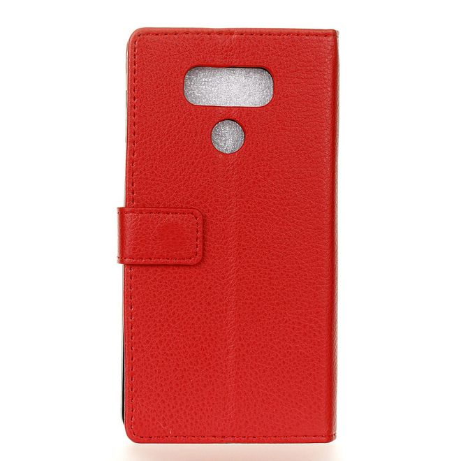 LG G6 Phone Case - Leather Cover - with Litchi Texture and Stand Function - Red