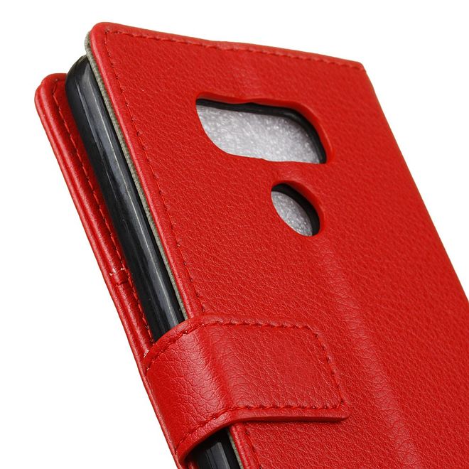 LG G6 Phone Case - Leather Cover - with Litchi Texture and Stand Function - Red