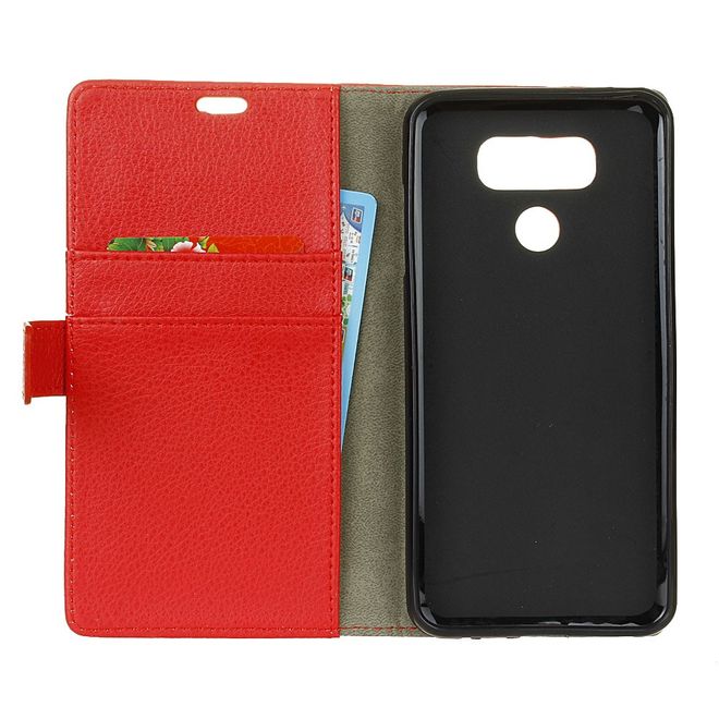 LG G6 Phone Case - Leather Cover - with Litchi Texture and Stand Function - Red