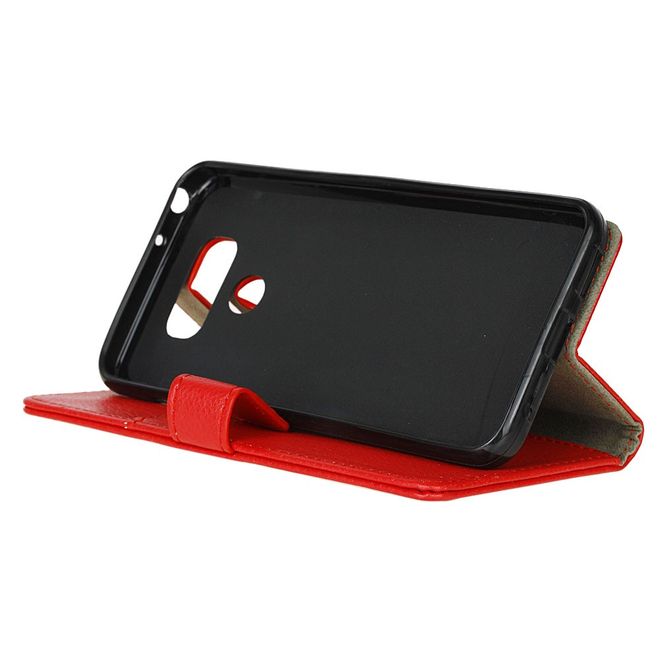 LG G6 Phone Case - Leather Cover - with Litchi Texture and Stand Function - Red