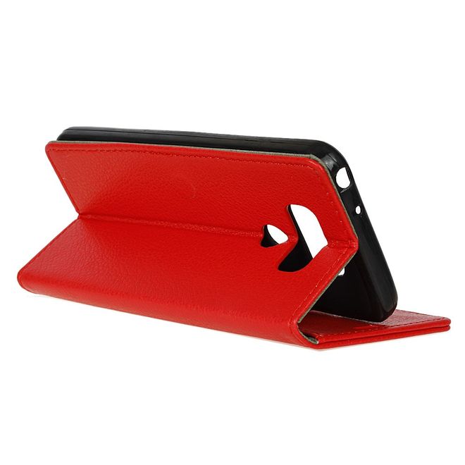 LG G6 Phone Case - Leather Cover - with Litchi Texture and Stand Function - Red
