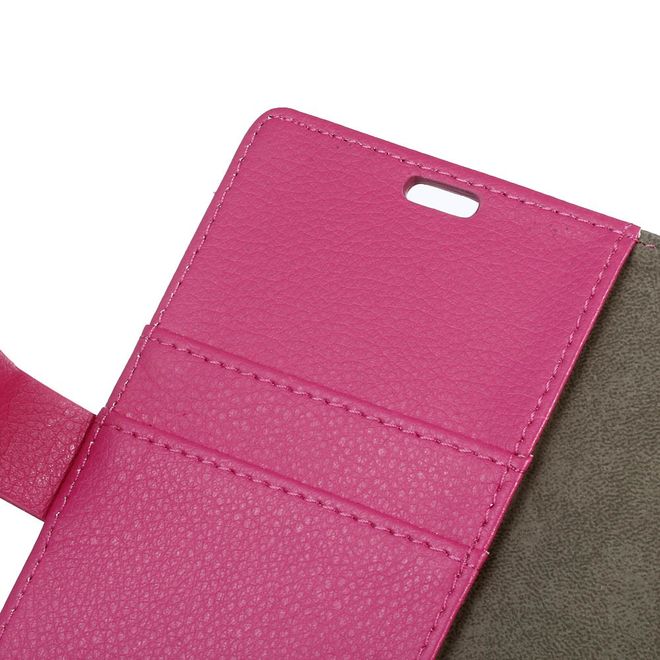 LG G6 Phone Case - Leather Cover - with Litchi Texture and Stand Function - Pink