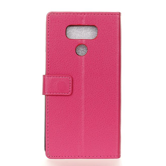LG G6 Phone Case - Leather Cover - with Litchi Texture and Stand Function - Pink