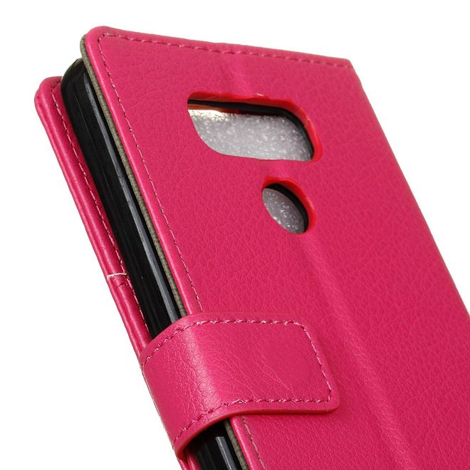 LG G6 Phone Case - Leather Cover - with Litchi Texture and Stand Function - Pink