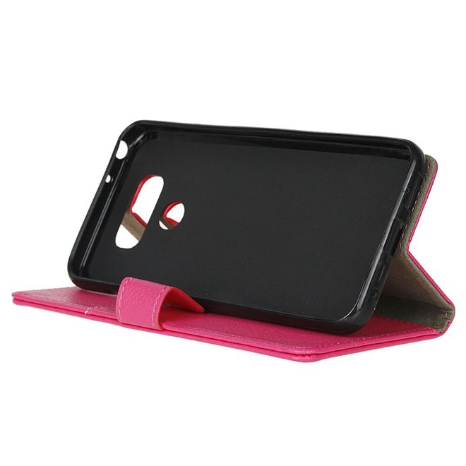 LG G6 Phone Case - Leather Cover - with Litchi Texture and Stand Function - Pink