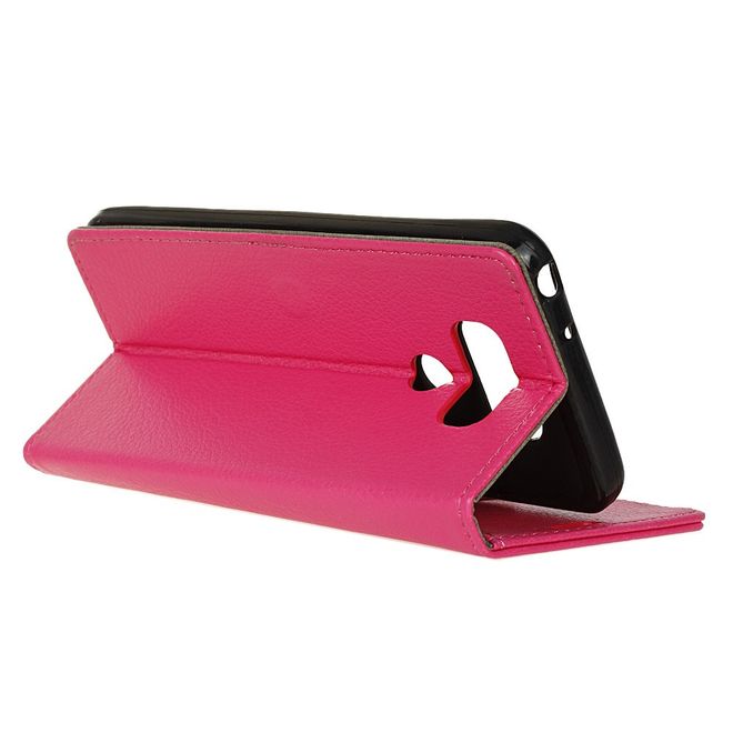 LG G6 Phone Case - Leather Cover - with Litchi Texture and Stand Function - Pink