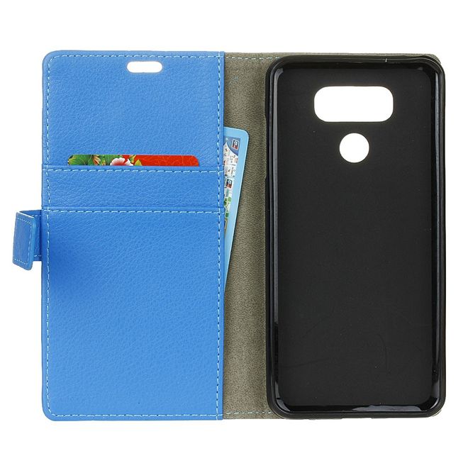 LG G6 Handycase - Hülle aus Leder - mit Litchitextur und Standfunktion - blau