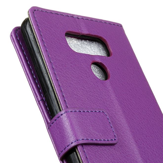 LG G6 Phone Case - Leather Cover - with Litchi Texture and Stand Function - Purple
