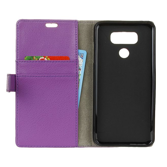 LG G6 Phone Case - Leather Cover - with Litchi Texture and Stand Function - Purple