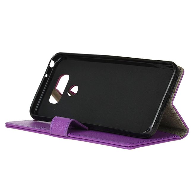 LG G6 Phone Case - Leather Cover - with Litchi Texture and Stand Function - Purple