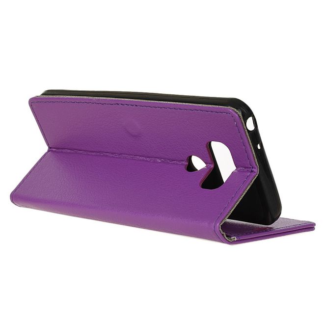 LG G6 Phone Case - Leather Cover - with Litchi Texture and Stand Function - Purple