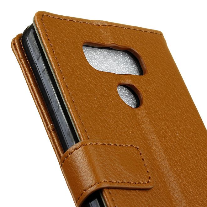LG G6 Handycase - Hülle aus Leder - mit Litchitextur und Standfunktion - braun