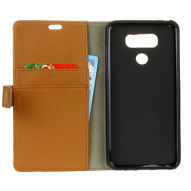 LG G6 Handycase - Hülle aus Leder - mit Litchitextur und Standfunktion - braun