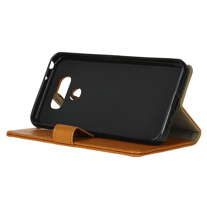 LG G6 Handycase - Hülle aus Leder - mit Litchitextur und Standfunktion - braun