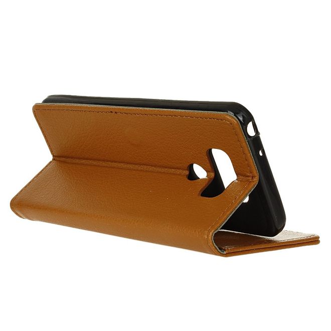 LG G6 Handycase - Hülle aus Leder - mit Litchitextur und Standfunktion - braun