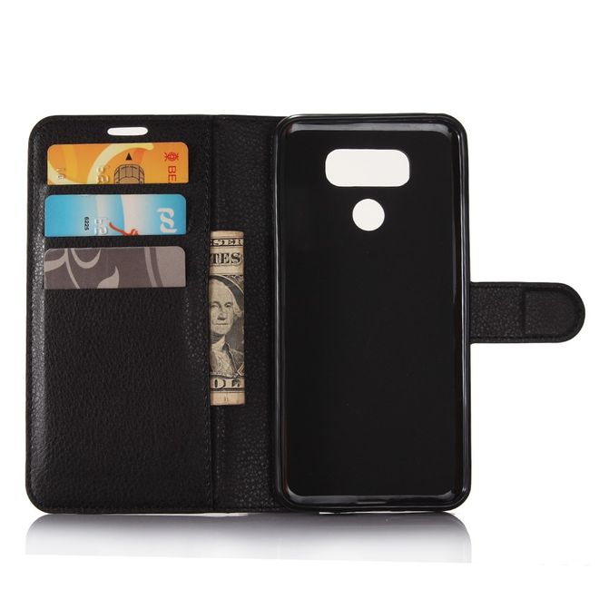 Handyhülle für LG G6 - Case aus Leder - mit Litchitextur und Visitenkartenfach - schwarz