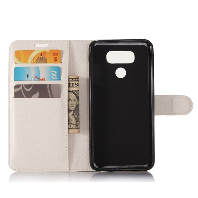 Handyhülle für LG G6 - Case aus Leder - mit Litchitextur und Visitenkartenfach - weiss