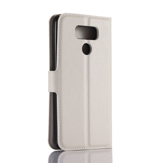 Handyhülle für LG G6 - Case aus Leder - mit Litchitextur und Visitenkartenfach - weiss