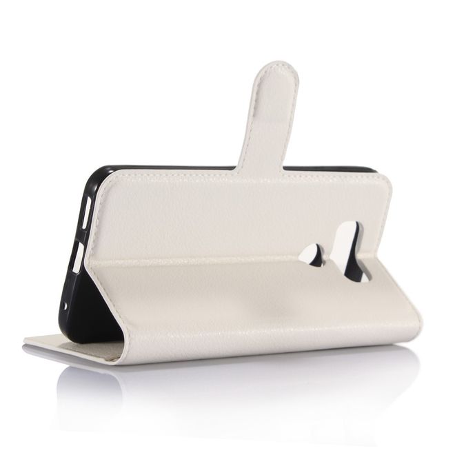 Handyhülle für LG G6 - Case aus Leder - mit Litchitextur und Visitenkartenfach - weiss