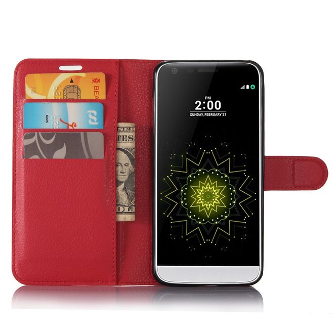 Handyhülle für LG G6 - Case aus Leder - mit Litchitextur und Visitenkartenfach - rot