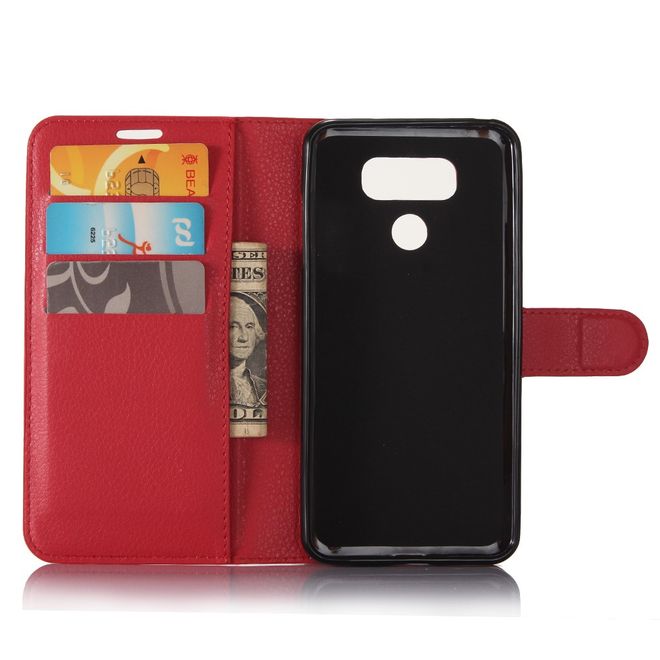 Handyhülle für LG G6 - Case aus Leder - mit Litchitextur und Visitenkartenfach - rot
