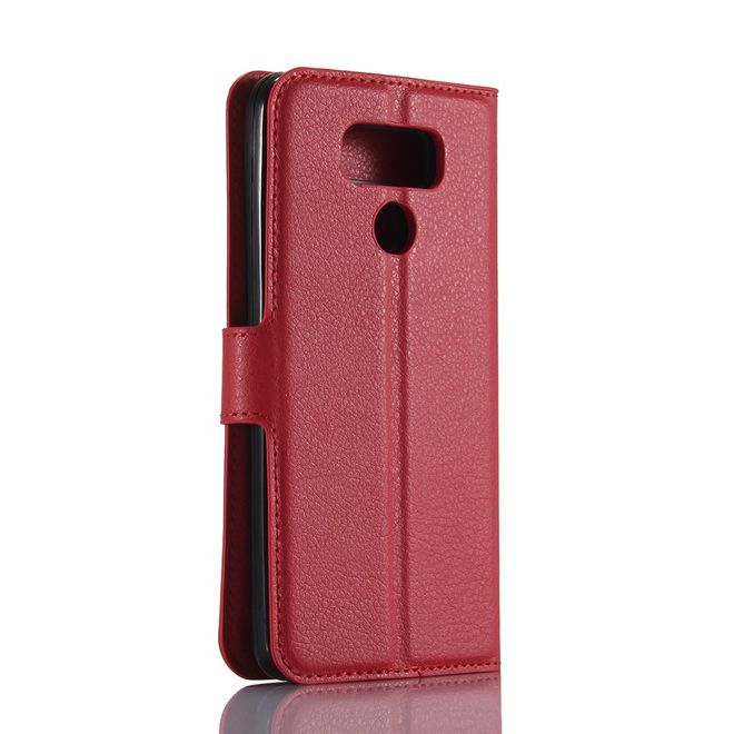 Handyhülle für LG G6 - Case aus Leder - mit Litchitextur und Visitenkartenfach - rot
