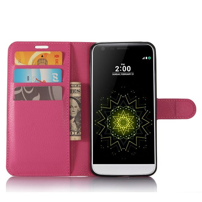 Handyhülle für LG G6 - Case aus Leder - mit Litchitextur und Visitenkartenfach - rosa