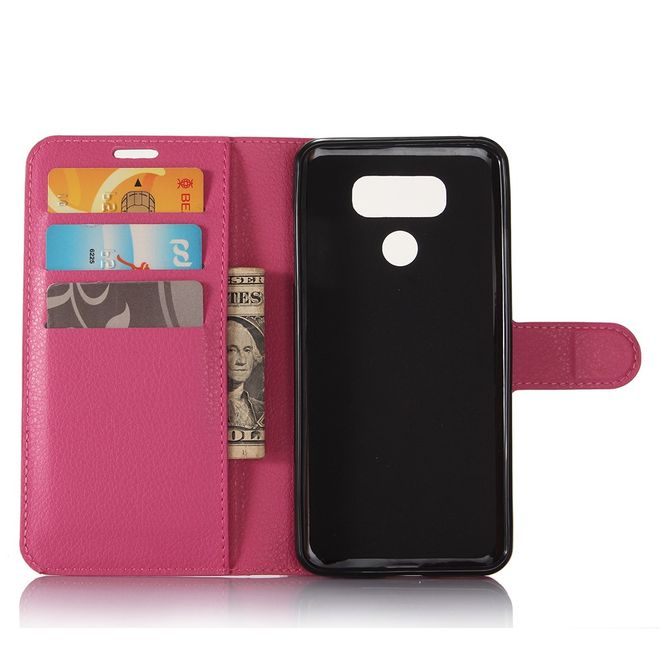 Handyhülle für LG G6 - Case aus Leder - mit Litchitextur und Visitenkartenfach - rosa