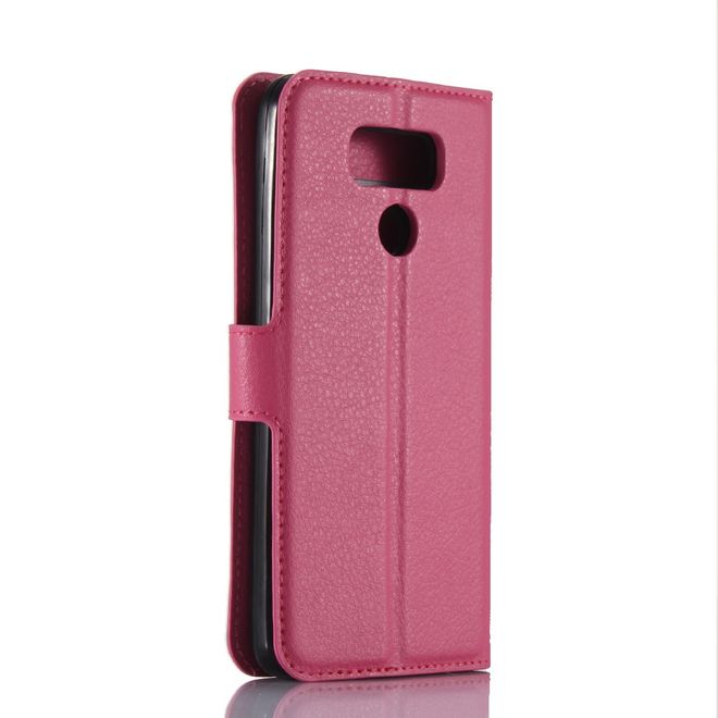 Handyhülle für LG G6 - Case aus Leder - mit Litchitextur und Visitenkartenfach - rosa