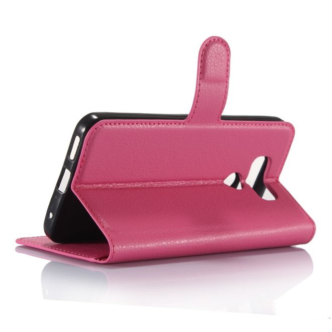 Handyhülle für LG G6 - Case aus Leder - mit Litchitextur und Visitenkartenfach - rosa