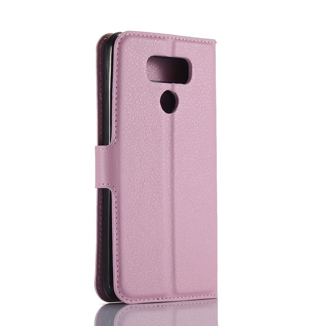 Handyhülle für LG G6 - Case aus Leder - mit Litchitextur und Visitenkartenfach - pink