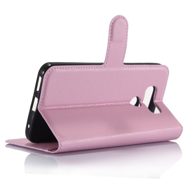 Handyhülle für LG G6 - Case aus Leder - mit Litchitextur und Visitenkartenfach - pink