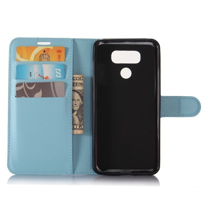 Handyhülle für LG G6 - Case aus Leder - mit Litchitextur und Visitenkartenfach - hellblau