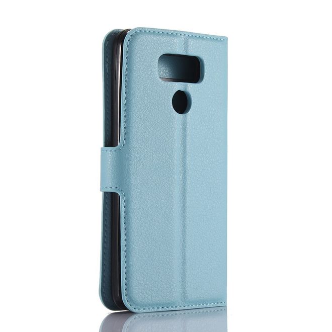 Handyhülle für LG G6 - Case aus Leder - mit Litchitextur und Visitenkartenfach - hellblau