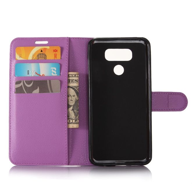 Handyhülle für LG G6 - Case aus Leder - mit Litchitextur und Visitenkartenfach - purpur