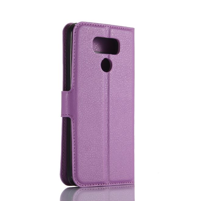 Handyhülle für LG G6 - Case aus Leder - mit Litchitextur und Visitenkartenfach - purpur