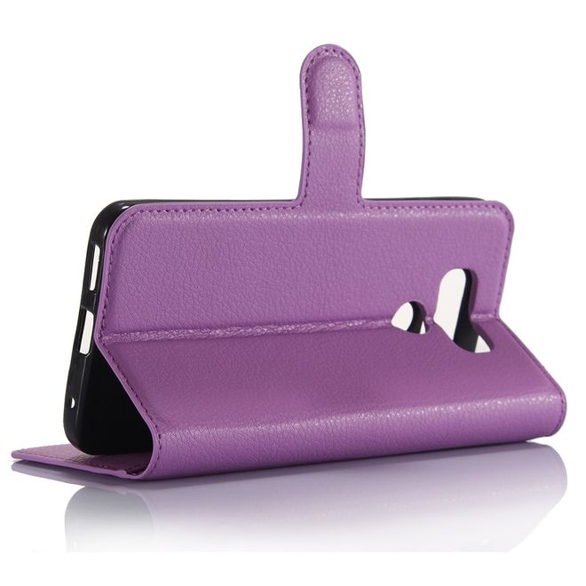 Handyhülle für LG G6 - Case aus Leder - mit Litchitextur und Visitenkartenfach - purpur