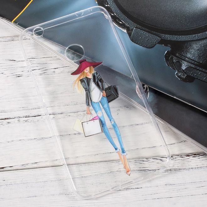 Huawei P8 Lite (2017) Handycase - Ultradünne TPU Softcase - Modische Frau mit Tasche