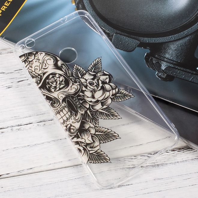 Huawei P8 Lite (2017) Handycase - Ultradünne TPU Softcase - Skull und Rosen